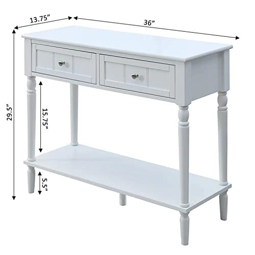 Convenience Concepts French Country 2 Drawer Hall Table With Shelf, White - Image 3