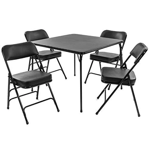 XL Series Folding Card Table And Chair Set (5pc) - Ultra-Padded Chairs For All-Day Comfort - Fold Away Design, Quick Storage And Portability - Vinyl Upholstery - Wheelchair Accessible (Black)