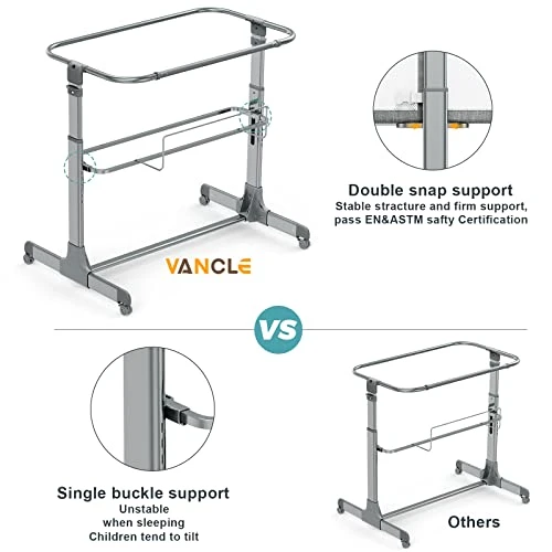 VANCLE Baby Bassinet Bedside Crib For Baby Sleeper, Portable Mesh Bassinet With Wheels & Comfy Mattress, Height Adjustable Baby Bed For Infants & Newborn Baby Boy & Girl (Light Grey) - Image 3