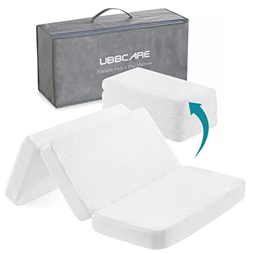 UBBCARE Waterproof Pack And Play Mattress, Portable Crib Mattress For Babies And Toddlers, Memory Foam 38 X 26 X 3 Inches Dual Sided Mattress, Washable Cover & Storage Bag
