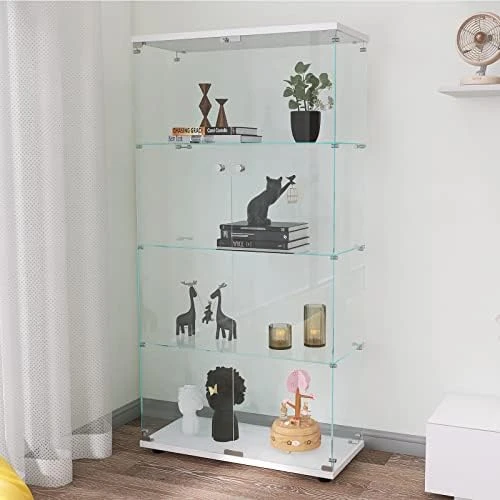 Goujxcy 4-Shelf Glass Display Cabinet With Double Doors, 64" Contemporary Glass Cabinet Floor Standing Curio Cabinet Collection Display Case Storage Rack Corner Cabinet Tempered Glass Frame Bookshelf - Image 10