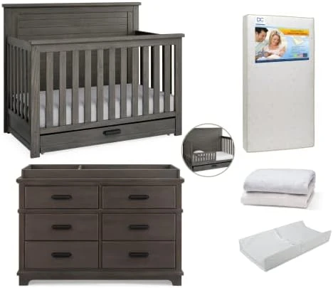 Delta Children Simmons Kids Caden 6-in-1 Convertible Crib With Trundle Drawer, Greenguard Gold Certified, Rustic Acorn - Image 9