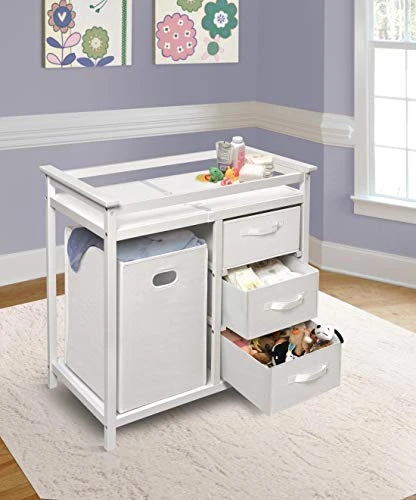 Modern Baby Changing Table With Laundry Hamper, 3 Storage Baskets, And Pad - Image 2