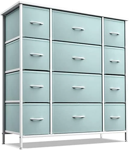 Kids Dresser With 12 Drawers - Chest Organizer Unit With Steel Frame Wood Top & Handle, Fabric Bins For Clothes - Large Furniture For Bedroom Hallway Kids Room Nursery & Closet (Blue - Tie-dye) - Image 5