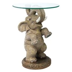 Design Toscano Good Fortune Elephant Glass-Topped Table, 16" Diameter X 21½" High