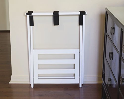 Lipper International 502W Right Height Folding Luggage Rack With Bottom Shelf, White Finish, 22 ⅞" X 13 ¾" X 27 ½" - Image 4