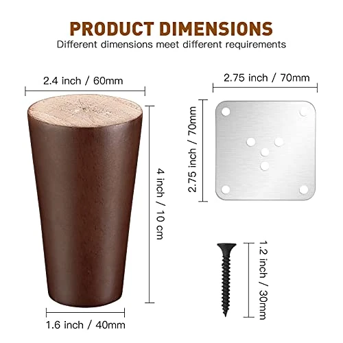 Wood Furniture Legs,4 Inches Replacement Sofa Legs Set Of 4,Improve Wiggle,Premium Wooden Couch Legs For Sofa, Armchair,Cabinet And More - Image 4