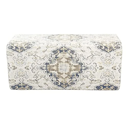 HomePop Ottomon Upholstered Rectangular Storage Ottoman Bench With Hinged Lid, Brown And Cream - Image 5