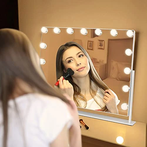 AIKVSXER Large Vanity Mirror With Lights, Hollywood Vanity Mirror, Hollywood Mirror With Lights, 15 Dimmable LED 3 Colors, USB Charging Port, Sturdy Metal Frame Design