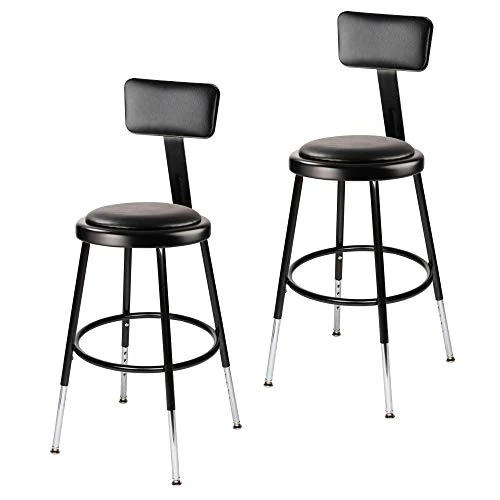 OEF Furnishings (2 Pack) Height Adjustable Black Vinyl Padded Stool With Backrest, 18-27" High OEF6418HB-10/2 - Image 8