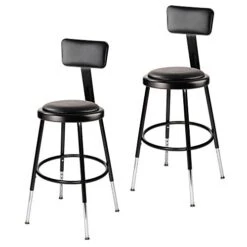 OEF Furnishings (2 Pack) Height Adjustable Black Vinyl Padded Stool With Backrest, 18-27" High OEF6418HB-10/2
