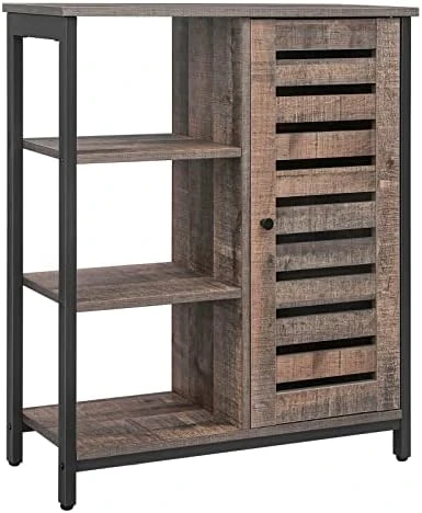 VASAGLE LOWELL Storage Cabinet, Cupboard, Multipurpose Cabinet, 3 Open Shelves And Closed Compartments, For Kitchen, Living Room, Bedroom, Industrial, Rustic Brown And Black ULSC74BX - Image 9