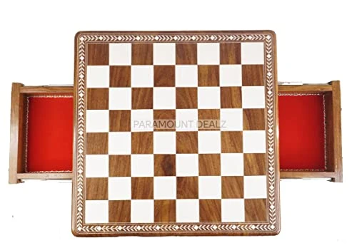 Paramount Dealz Handcrafted Vintage Collection Foldable Chess Table With Drawer | Hand Carved Solid Luxury Wooden Chess Table | 24 Inch Chess Table - Best Living Room Decor - Image 5