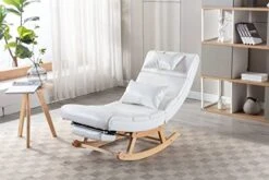Zaboro Nursery Rocking Chair,Upholstered Glider Rocker Rocking Accent Chair Padded Seat With Pull Out Footrest, Armchair Comfy Side Chair For Living Room Bedroom Offices(White PU)