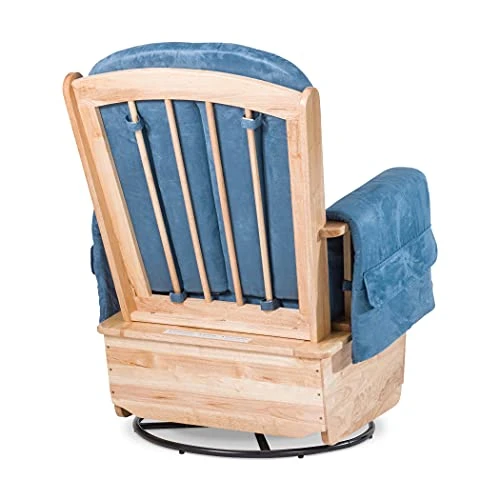 Foundations SafeRocker Steel Swivel Glider Rocker, Wood Base, Blue Microfiber Cushion - Image 4