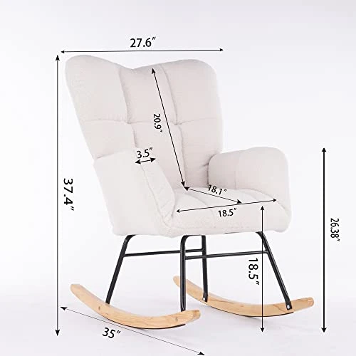 Polaris Garden Nursery Rocking Chair, Modern Teddy Fabric Nursing Chair For Mom And Baby, Accent Upholstered Rocker Glider Chair With High Backrest For Nursery Bedroom Living Room (Ivory White) - Image 4
