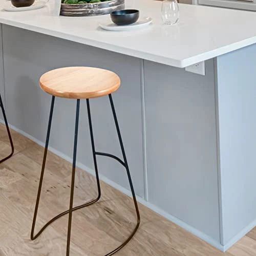 Yardwe Wooden Stool Seat Round Stool Replacement Bar Stool Seat Part Canteen Seat Stool Seat Tops Metal Stool Cushion Tops For Home Kitchen Dining Room Chairs - Image 3