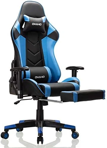OHAHO Gaming Chair Racing Style Office Chair Adjustable Massage Lumbar Cushion Swivel Rocker Recliner Leather High Back Ergonomic Computer Desk Chair With Retractable Arms And Footrest (Pink/White) - Image 11