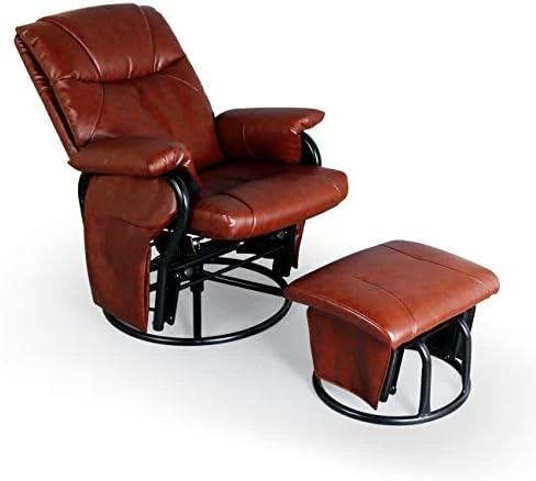AODAILIHB Glider Chairs Rocking Chair With Ottoman 360° Swivel Chair PU Leather Upholstered Armchair Lounge Chair Sliding Chair Set (Black) - Image 8