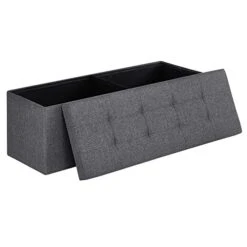 SONGMICS 43 Inches Folding Storage Ottoman Bench, Storage Chest, Foot Rest Stool, Bedroom Bench With Storage, Holds Up To 660 Lb, Dark Gray ULSF77K