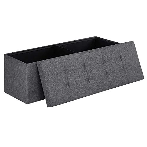 SONGMICS 43 Inches Folding Storage Ottoman Bench, Storage Chest, Foot Rest Stool, Bedroom Bench With Storage, Holds Up To 660 Lb, Dark Gray ULSF77K