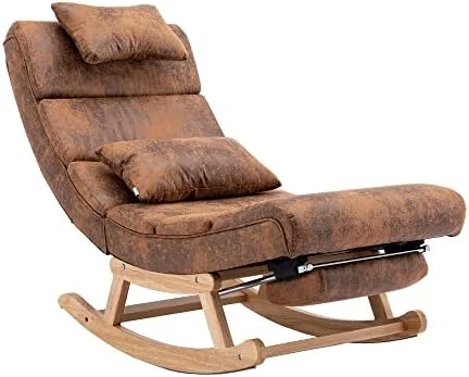 Modern Rocking Lounge Chair, Upholstered Glider Chair For Adults, Accent Rocker Chair With Large Back & Pull Out Pedal, Lie Or Sleep Lazy Chair For Living Room, Bedroom, Balcony (Light Blue Polyester) - Image 11