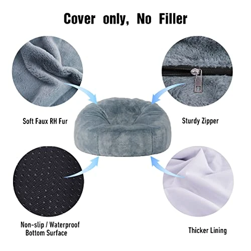 Taotique Giant Bean Bag Chair Cover(Cover Only, No Filler) Soft Faux RH Fur Sofa Bed Cover Washable Bean Bag Couch Cover For Adult And Kids With Liner - Image 6