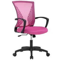 Vnewone Desk Computer Mesh Executive Task Rolling Gaming Swivel Modern Adjustable With Mid Back Lumbar Support Armrest For Home Women Men,Pink