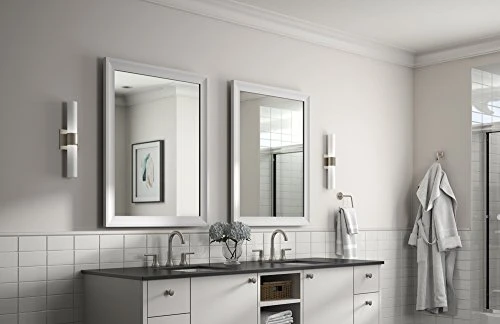 Delta Wall Mount 21 In. X 28 In. Small (S1) Rectangular Framed Float Mounting Bathroom Mirror In Matte White With Standard Glass - Image 2