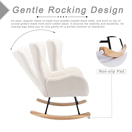 KINFFICT Small Rocking Accent Chair, Uplostered Glider Rocker Armchair For Baby Nursery, Comfy Side Chair For Living Room, Bedroom (Beige), 32D X 26W X 37H In - Image 4