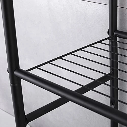 Kimzda 3-Tier Bathroom Over The Toilet Storage Rack Free Standing Metal Frame Shelf Organizer, With 4-Hooks, Black - Image 4