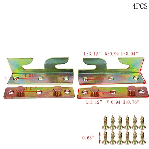 Faotup 4Pair Iron Bed Hinges Bed Rail Brackets,Bed Rrail Brackets For Wood Bed Heavy Duty,Bed Rail Connector Bracket,3.12×0.94×0.94Inches,with Screws - Image 2