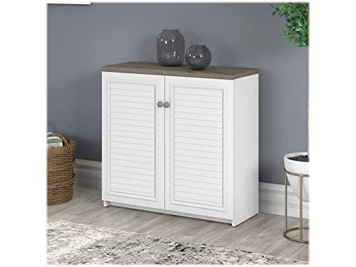 Bush Furniture Fairview 2 Door Low Storage Cabinet, Shiplap Gray/Pure White - Image 2
