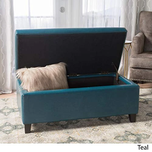 Christopher Knight Home Breanna Leather Storage Ottoman, Teal - Image 4