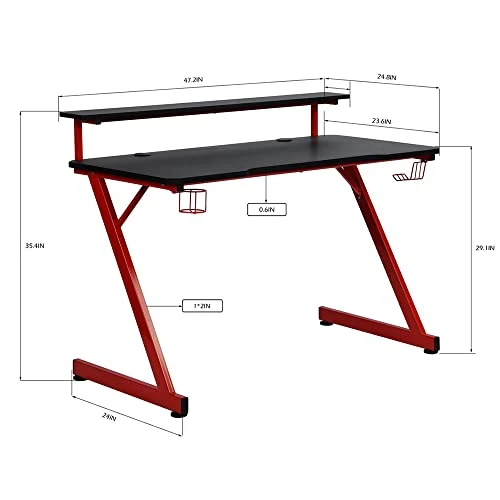 MNSSRN 47 Inch Gaming Table With Storage Rack, Metal Stand, Carbon Fiber Table Top, Ergonomic Design Gaming Gaming Table - Image 2