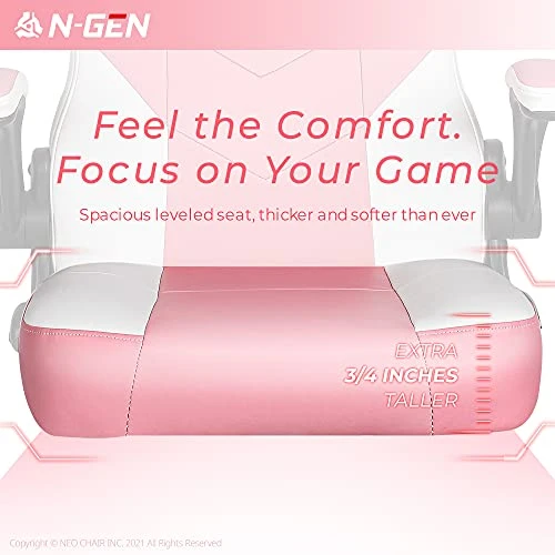 N-GEN Gaming Chair Ergonomic Office Chair PC Desk Chair With Lumbar Support Flip Up Arms Levelled Seat Style Headrest PU Leather Executive High Back Computer Chair For Adults Women Men (4. Peach Pink) - Image 5
