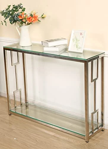 Console Table, 40.5" Narrow Console Sofa Table With Shelf, Modern Console Table Entryway Table Glass Silver Mirrored Console Table For Living Room Hallway Foyer Corridor Office Accent Entrance Table - Image 5