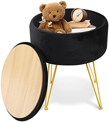 ECOMEX Velvet Round Ottoman With Storage, Metal Legs, Coffee Table Tray Cover Footstool Makeup Vanity Stool Modern Furniture For Living Room Bedroom, Green - Image 5