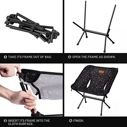 G2 GO2GETHER Star-Moon Printing Lightweight Camping Folding Chair For Youth, 600D Oxford Fabric, Durable Aluminum Alloy Frame, Easy To Storage And Carry, Suit For Camping, Hiking, Go To Beach (Black) - Image 4