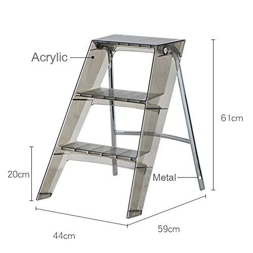 RR-YRF Acrylic Three-Step Ladder Nordic Household Multifunctional Ladder Transparent Folding Stool, Library Foot Pedal Non-Slip Ladder,A - Image 6