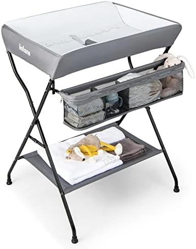 INFANS Baby Changing Table, Folding Diaper Station Portable Nursery Organizer With Safety Belt And Large Storage Racks For Newborn Baby And Infant (Grey) - Image 6