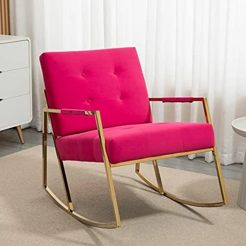 SEYNAR Rocking Chair,Upholstered Accent Chairs,Comfy Glider Living Room Chairs For Padded Seat With Golden High Armrest,Rocking Chair Nursery For Living Room,Dining Room,Bedroom,Kitchen(Navy) - Image 13