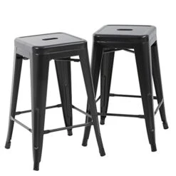FDW Bar Stools Counter Stool Barstools Set Of 2 Industrial Metal Bar Stools Patio Furniture Modern Backless 24” Stackable Metal Indoor/Outdoor Bar Stools Kitchen Counter Stools Chairs
