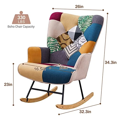 K Knowbody Rocking Chair Nursery, Boho Glider Rocker Chair For Nursery Bedroom, Living Room, Tufted Upholstered Armchair With Linen Fabric, Nursing Chairs For Mom And Baby, Bright Color - Image 2