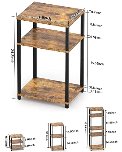 WOODYNLUX End Table Nightstands Set Of 2, 3-Tier Bedside Tables, 5-Tier Shelf Bookcase, Nightstand Accent Table For Couch, Living Room, Bedroom, Rustic Brown And Black, Easy Assembly. - Image 3