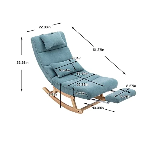 Modern Rocking Lounge Chair, Upholstered Glider Chair For Adults, Accent Rocker Chair With Large Back & Pull Out Pedal, Lie Or Sleep Lazy Chair For Living Room, Bedroom, Balcony (Light Blue Polyester) - Image 3