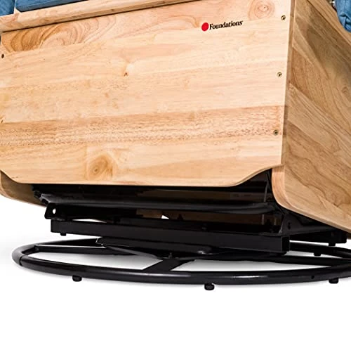 Foundations SafeRocker Steel Swivel Glider Rocker, Wood Base, Blue Microfiber Cushion - Image 6