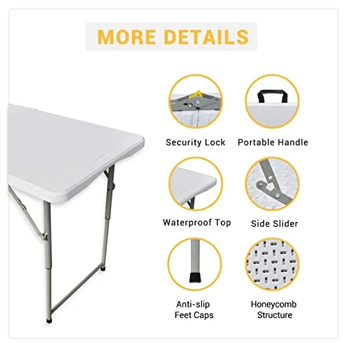 Gnomiya Folding Tables, Portable Folding Card Table Indoor Outdoor Heavy Duty Fold-in-Half Plastic Foldable Dining Table W/Handle, Lock For Picnic, Party, Camping(4ft) - Image 5