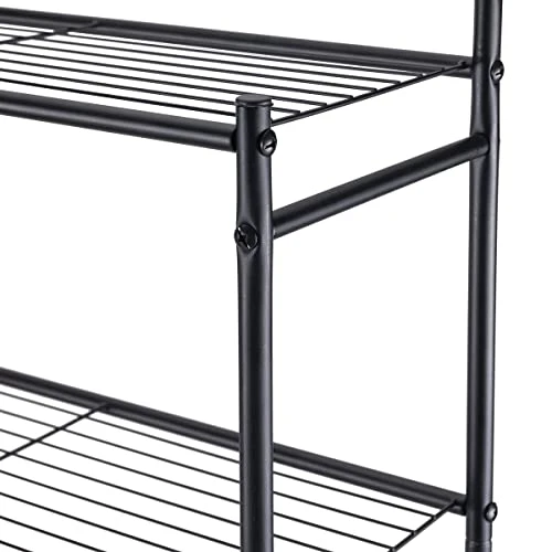 GOOITA 3-Shelf Over The Toilet Storage Bathroom Rack Space Saver Organizer Free Standing Metal Shelves With 4 Hooks, Black - Image 4