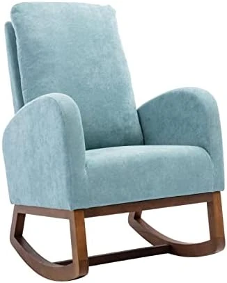 Nursery Rocking Chair,Upholstered Fabric Accent Armchair,Wooden Padded Seat With 2-Side Pocket,Nursing Chair With Rubber Wood Legs,Glider Chair For Nursery,Living Room,Home Office (White Line) - Image 10